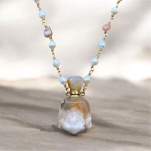 NWOT New Aviva Stanoff Lux Tribe Peach/Brown Sakura Agate Bottle Necklace